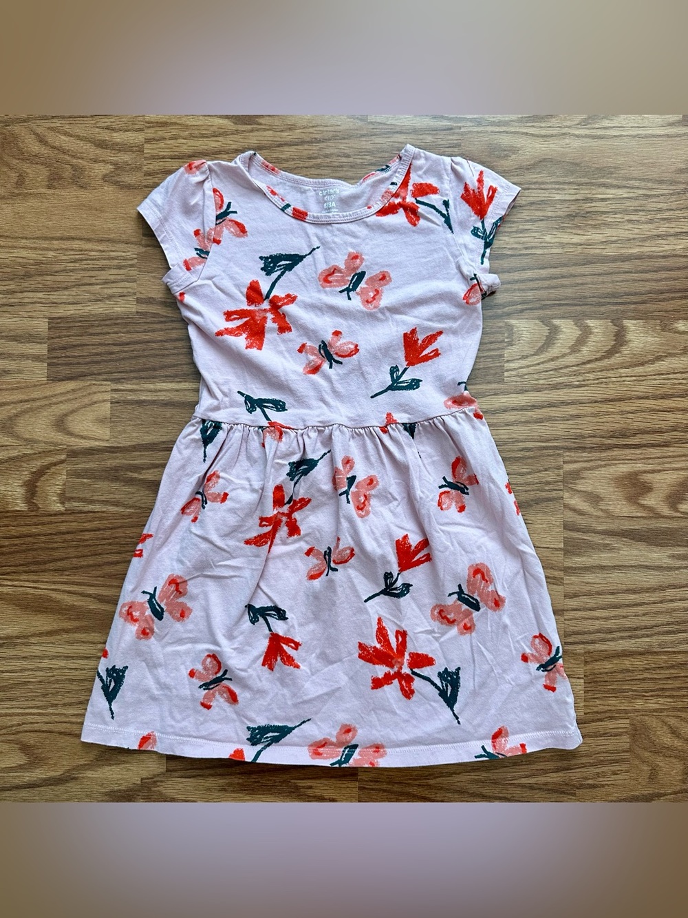 Carter’s Kid Girls 8 8A Short Sleeve Cotton Summer Dress Pink Red Floral EUC!